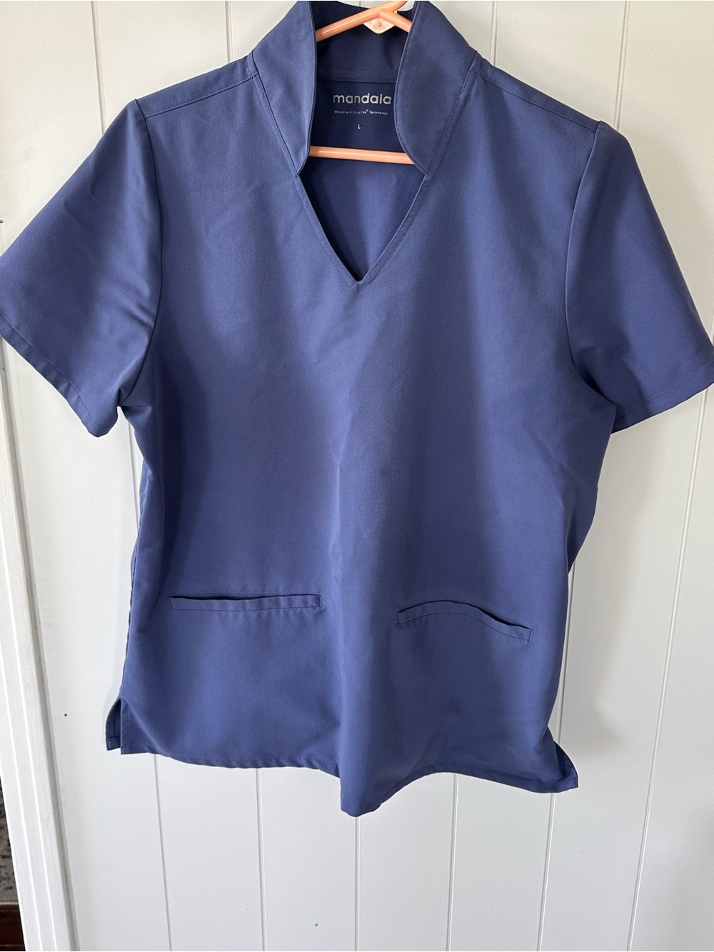 Mandala Women's Short Sleeve V-Neck Scrub Top in Deep Periwinkle